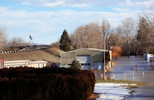 Flood water around a facility